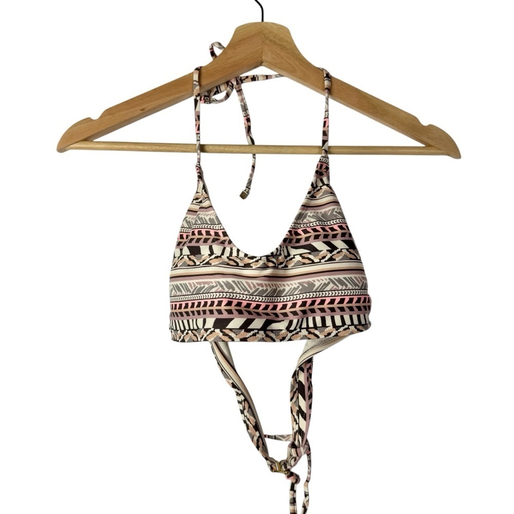 Xhilaration Beige & Pink Printed Halter Bikini Top L